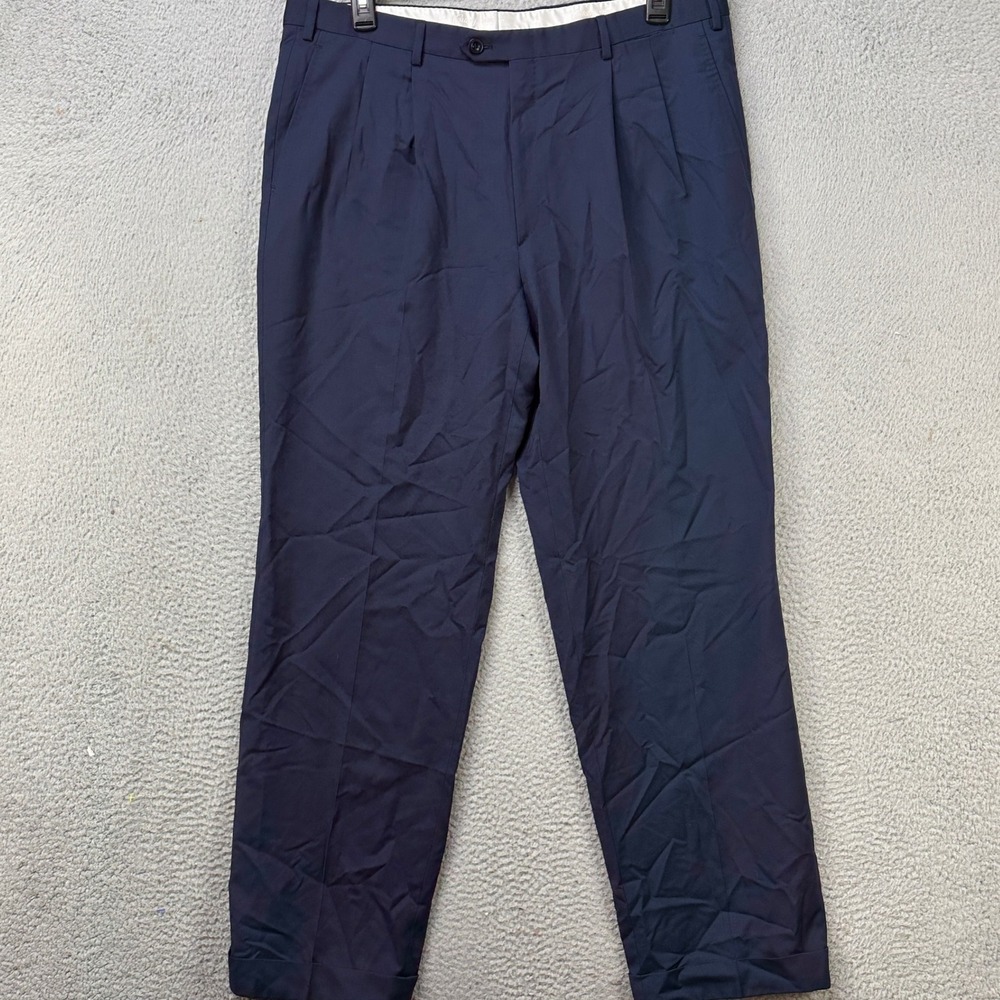 Harrods Brioni Sport Wool Pants Dress Mens 39X31 Blue Double Pleated Straight